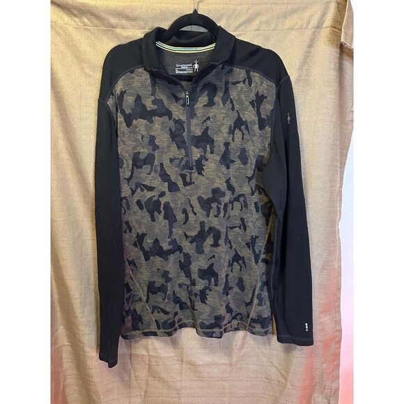 Smartwool Mens Merino 250 Baselayer Pattern 1/4 Zip Size XL Camo Black